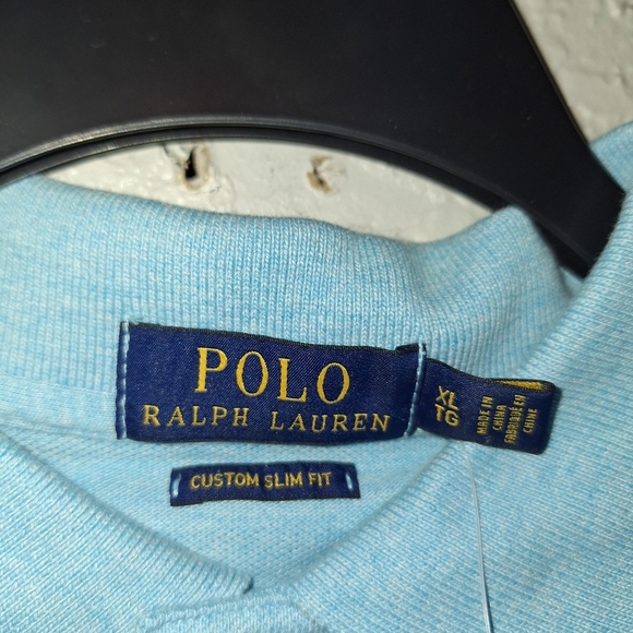 NWT Polo Ralph Lauren Heather Blue Short Sleeve Polo Shirt Yellow Pony XL Slim - Picture 5 of 5
